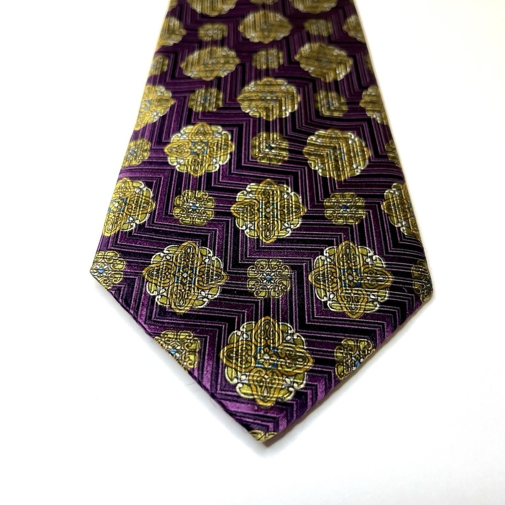 Jos. A. Bank Signature Gold Silk Geometric Tie Purple Gold Medallion